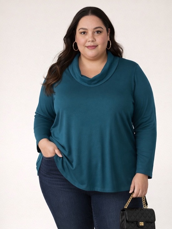 Roaman's Tops - Roaman’s Blue Overlap V Neck Long Sleeve Cotton Knit Top Size 4X